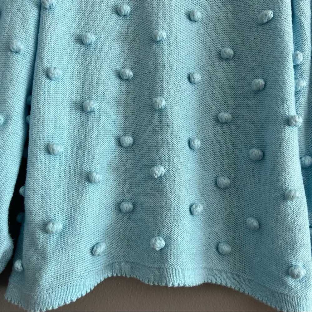 LILLY PULITZER Kippa Pom Pom Sweater Light Blue Sz S Ballon Sleeves Cotton Blend - Picture 8 of 15